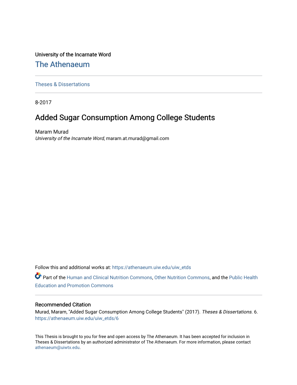 Added Sugar Consumption Among College Students