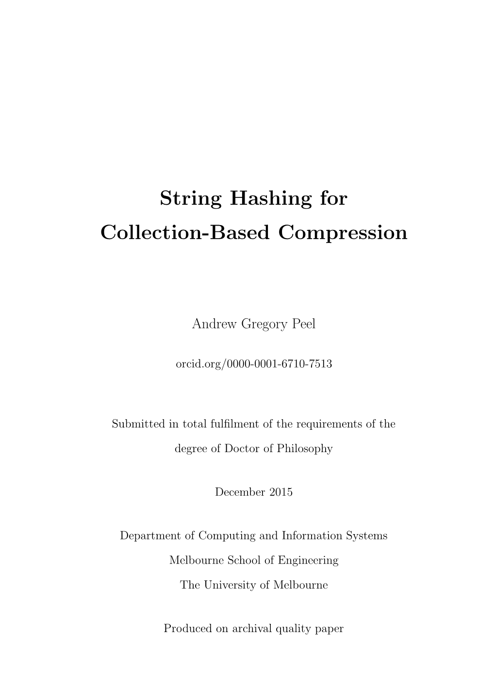 String Hashing for Collection-Based Compression