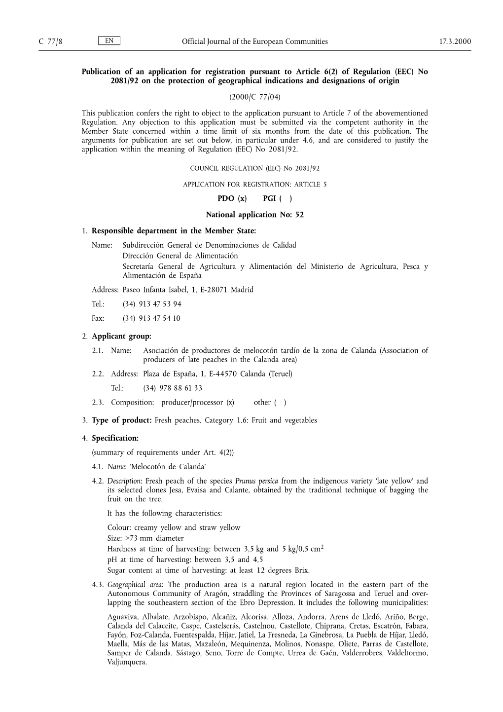 Of Regulation (EEC) No 2081/92 on the Protection of Geographical Indications and Designations of Origin