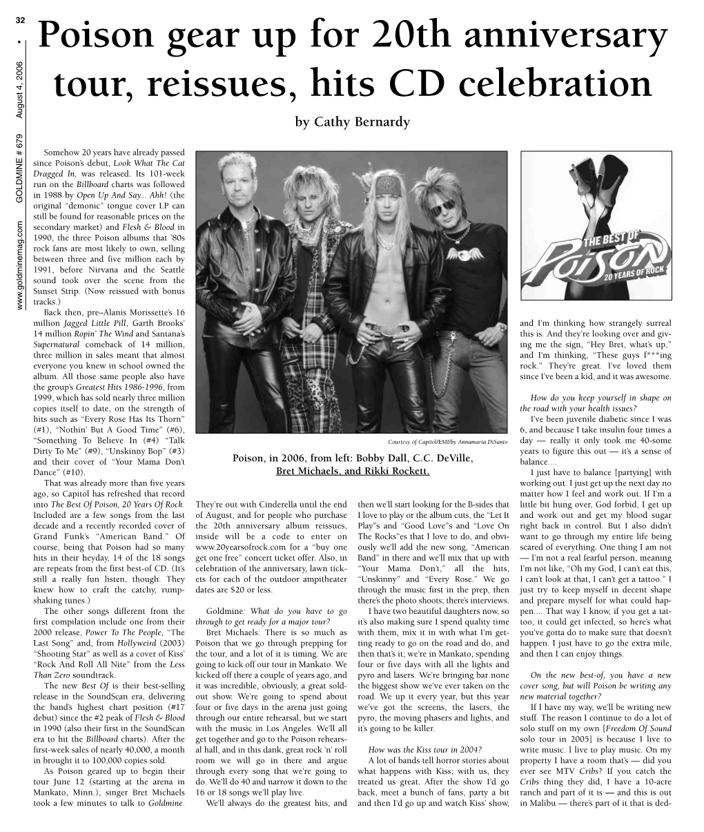 Poison Gear up for 20Th Anniversary Tour, Reissues, Hits CD Celebration by Cathy Bernardy