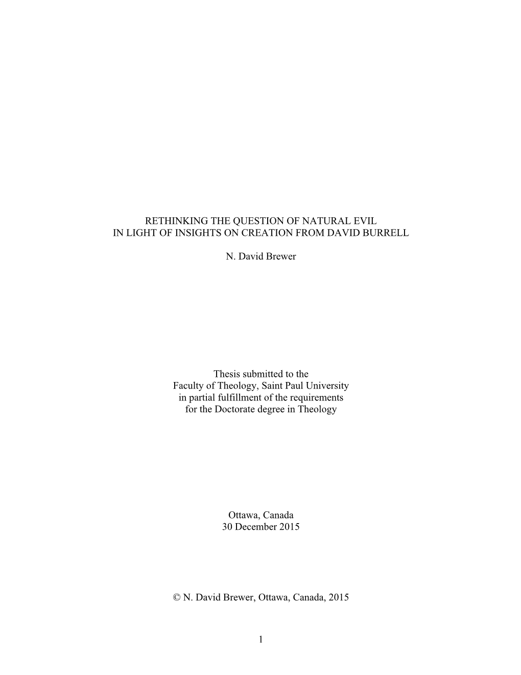 RETHINKING the QUESTION of NATURAL EVIL Final