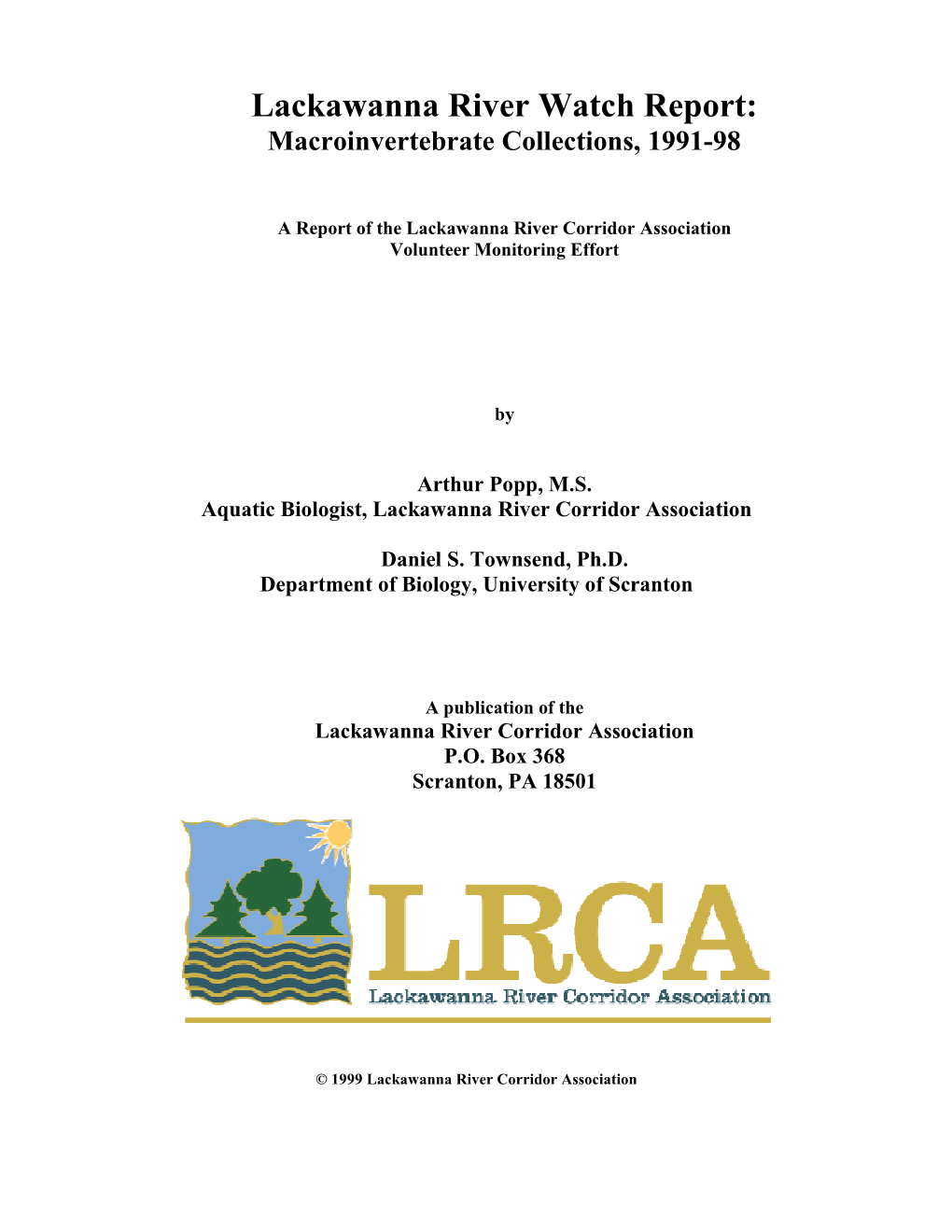Lackawanna River Watch Report: Macroinvertebrate Collections, 1991-98