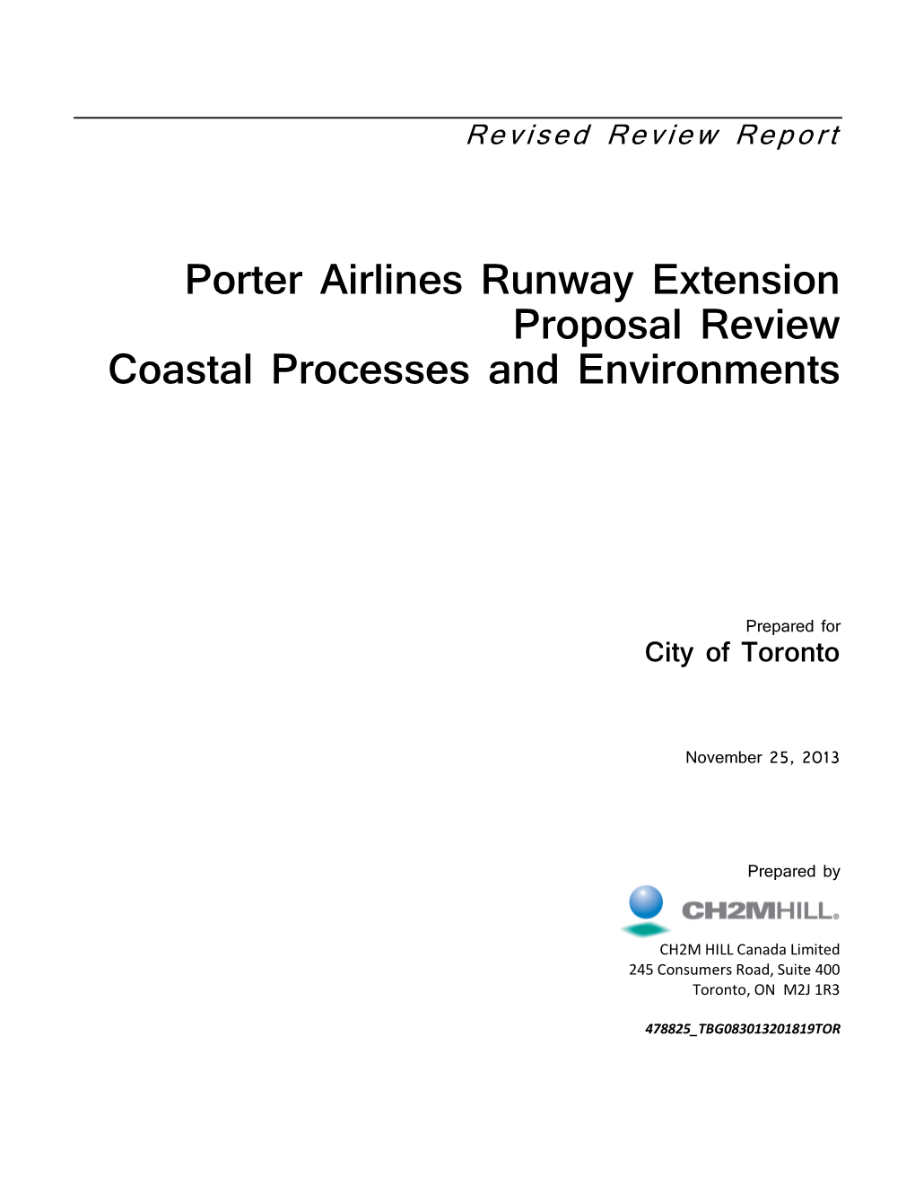Porter Airlines Runway Extension Proposal Review Coastal Processes and Environments