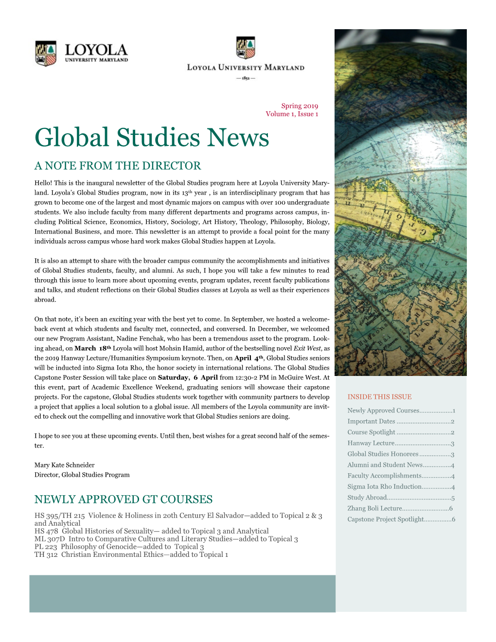 Global Studies News a NOTE from the DIRECTOR