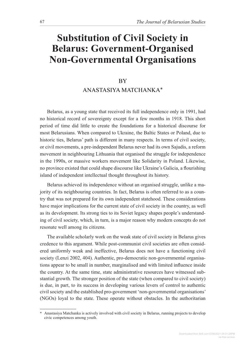 Substitution of Civil Society in Belarus: Government-Organised Non-Governmental Organisations