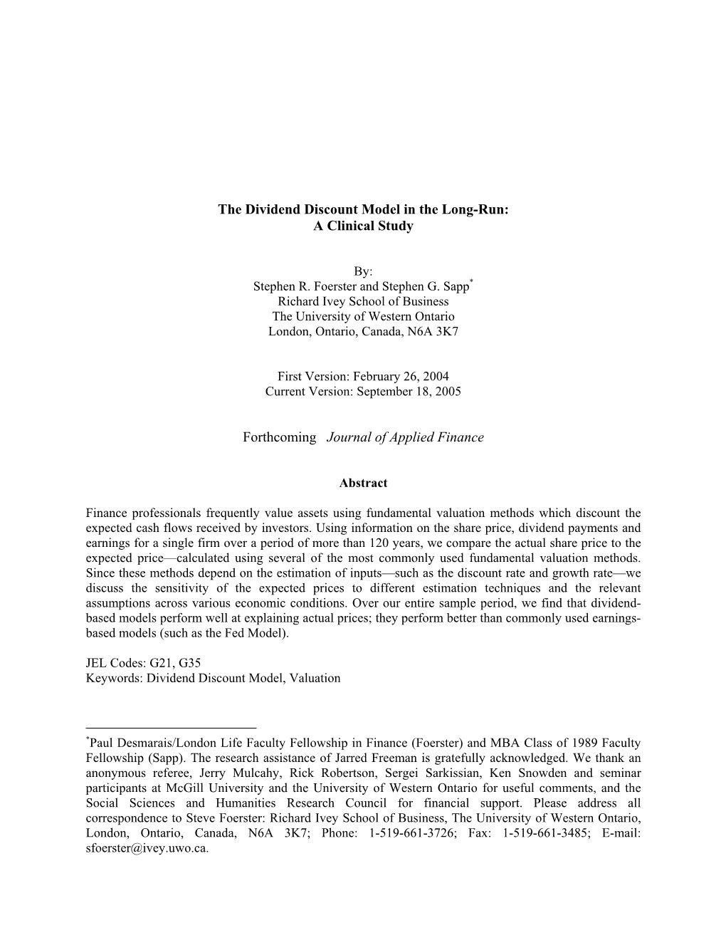The Dividend Discount Model in the Long-Run: a Clinical Study