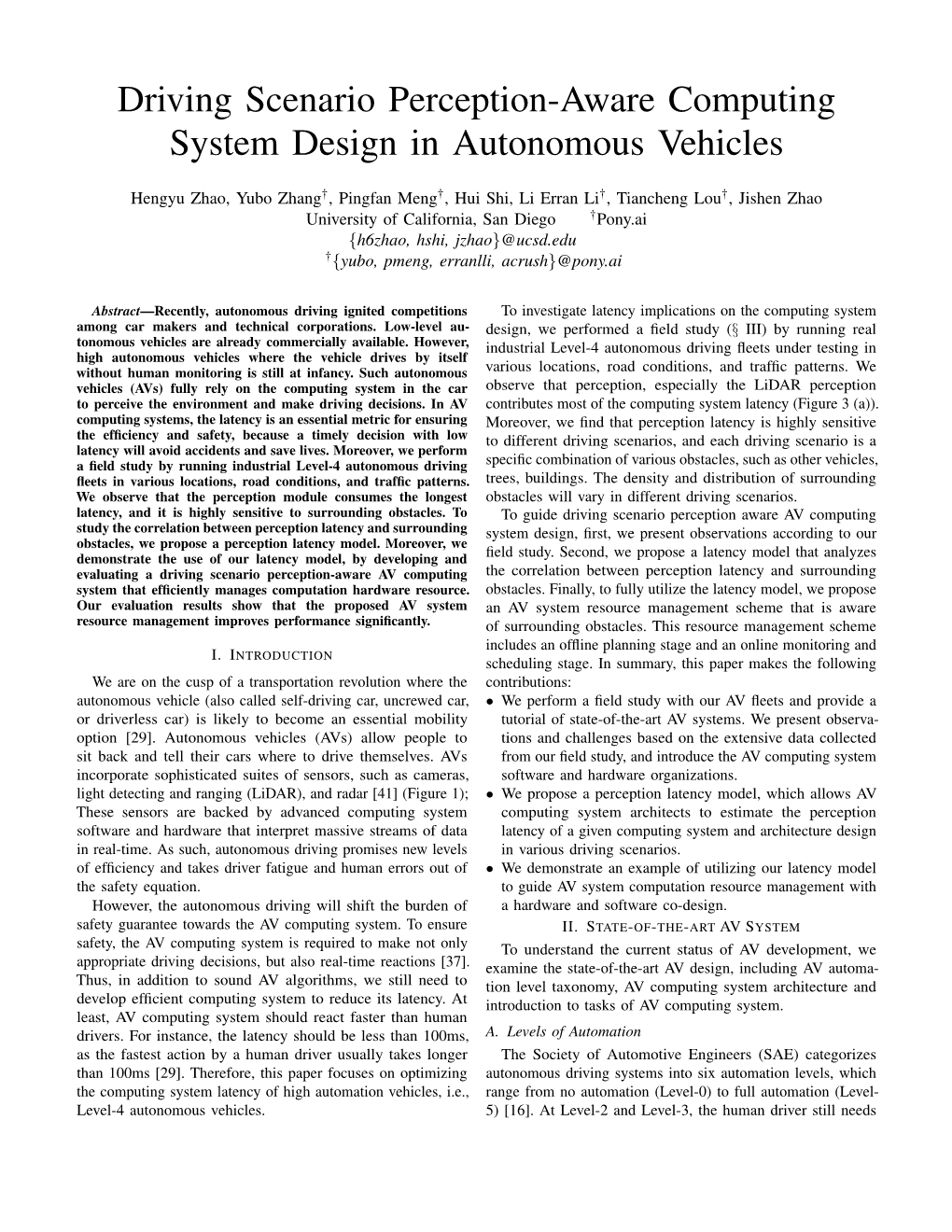 Driving Scenario Perception-Aware Computing System Design in Autonomous Vehicles