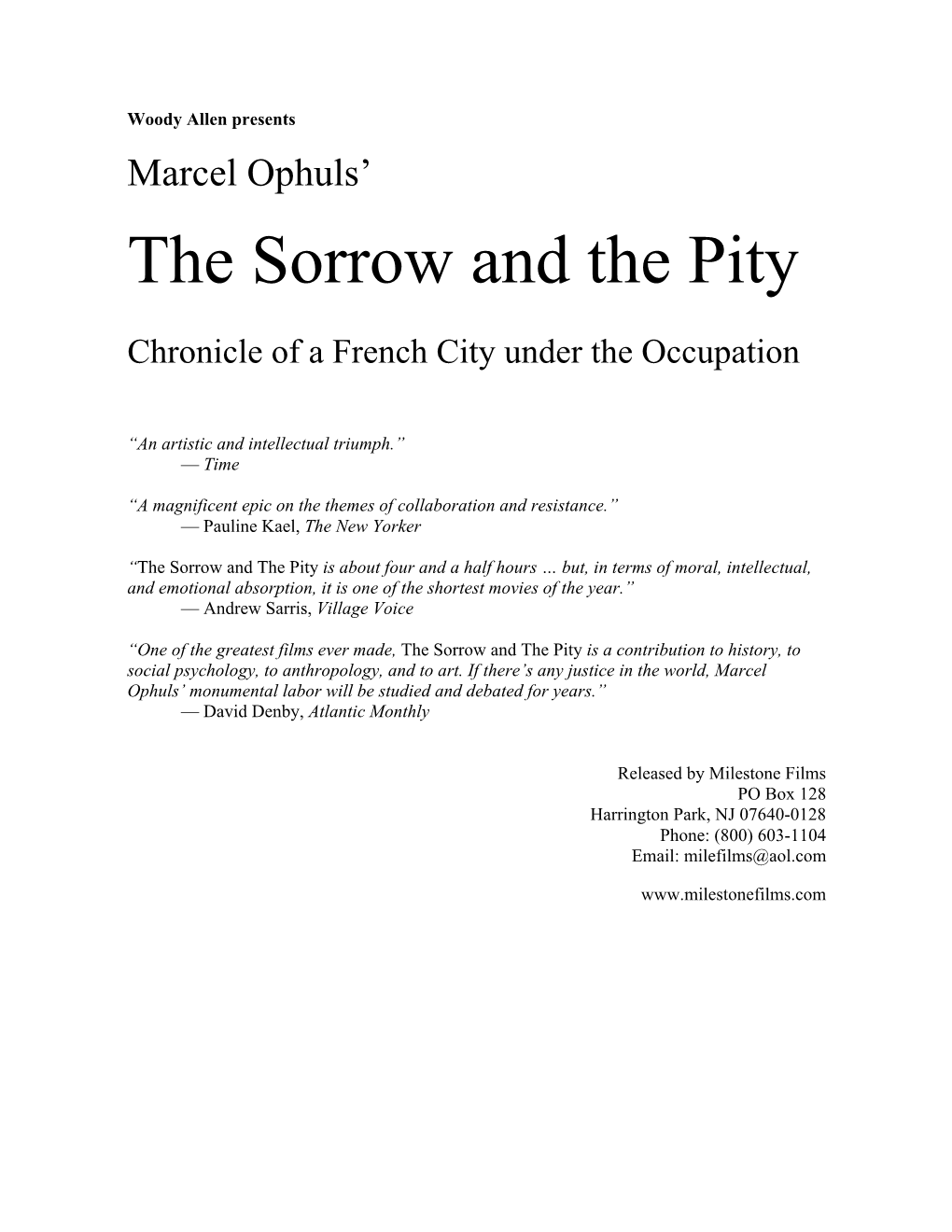 The Sorrow and the Pity