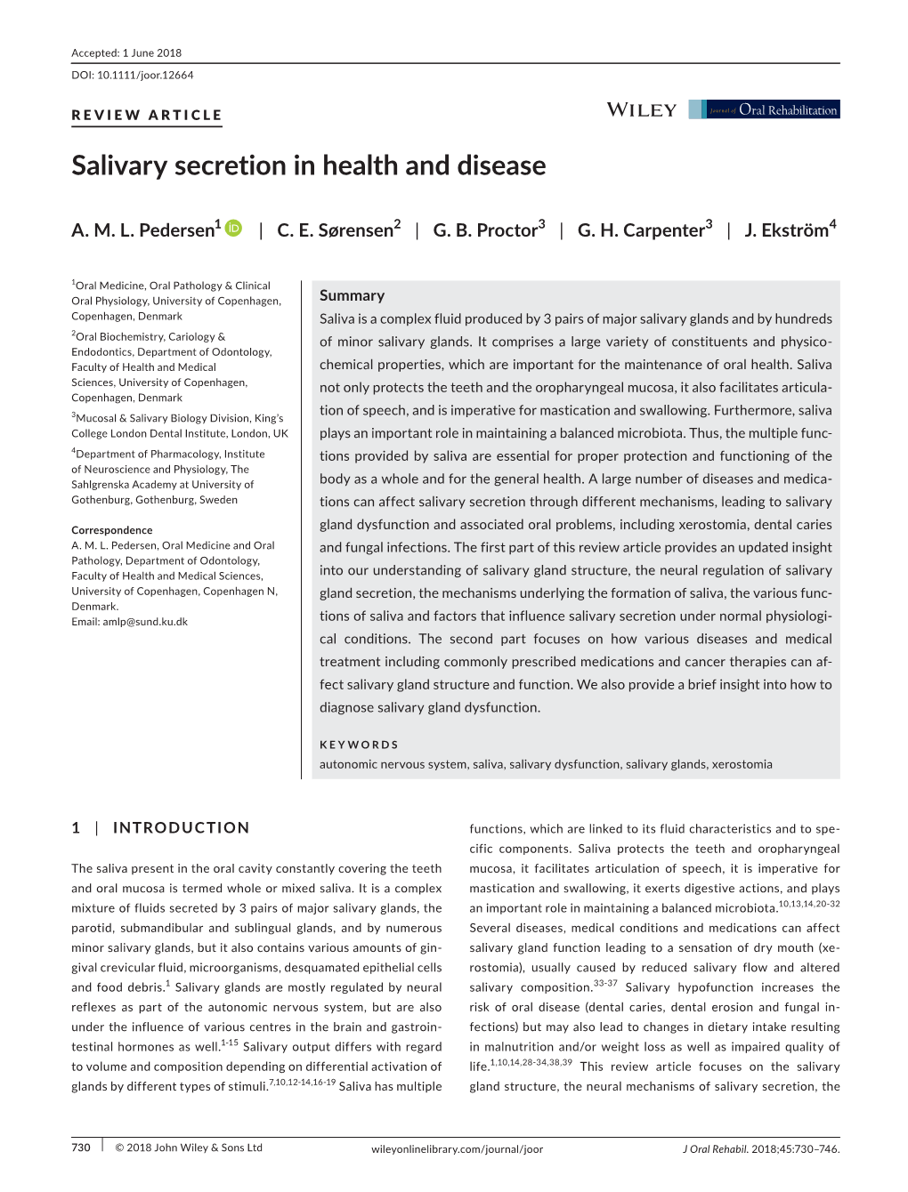 Salivary Secretion in Health and Disease