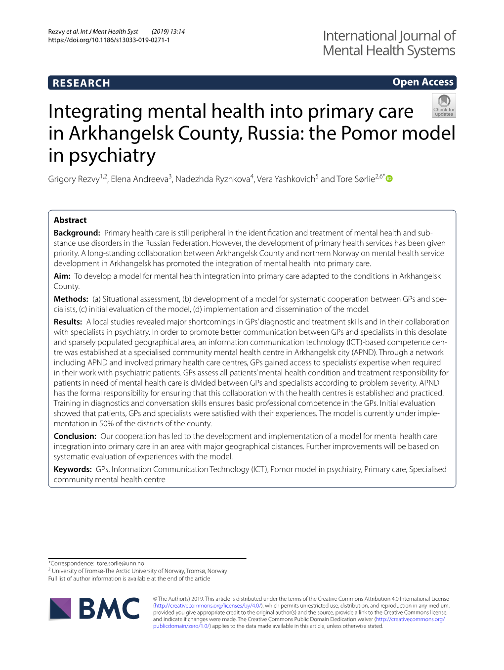 Integrating Mental Health Into Primary Care in Arkhangelsk County, Russia: the Pomor Model in Psychiatry
