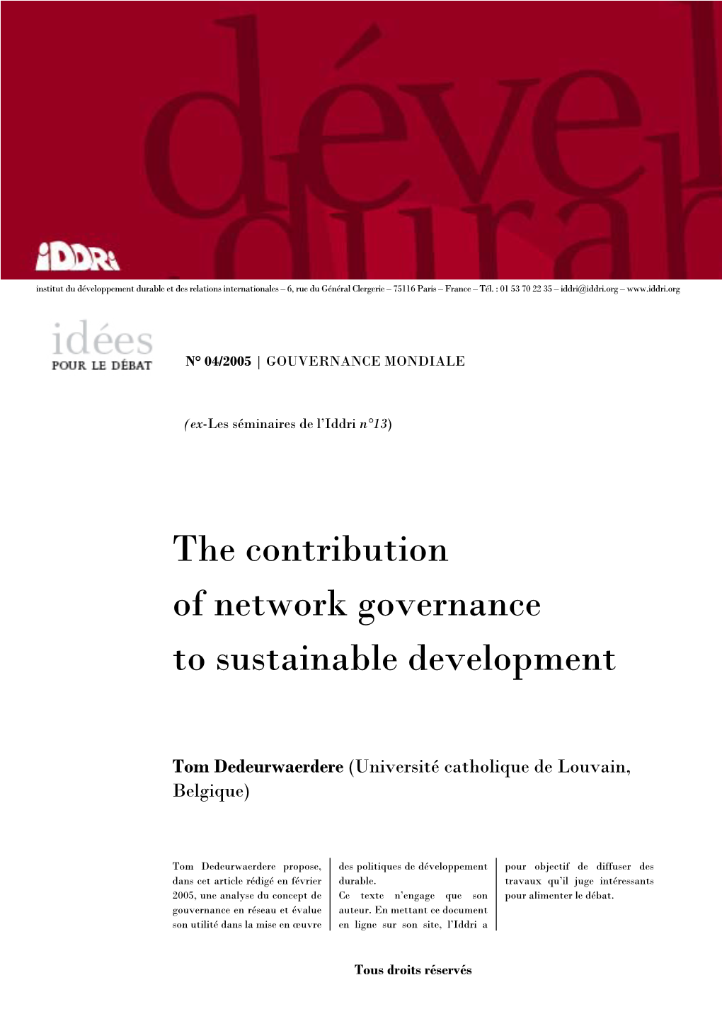 The Contribution of Network Governance to Sustainable Development