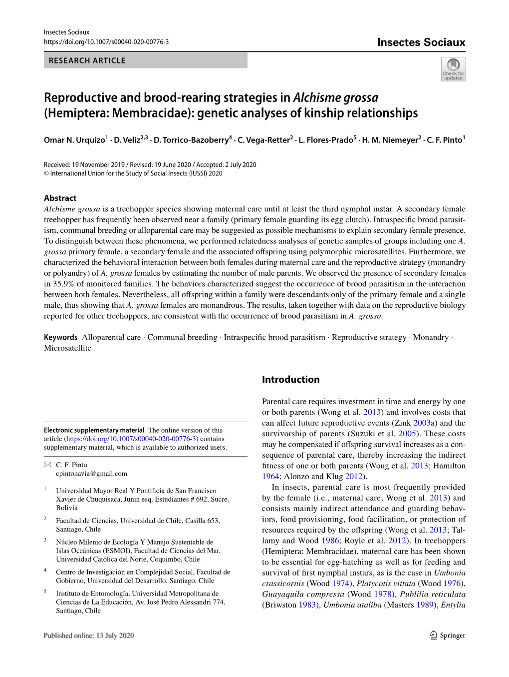 Reproductive and Brood-Rearing Strategies in Alchisme Grossa