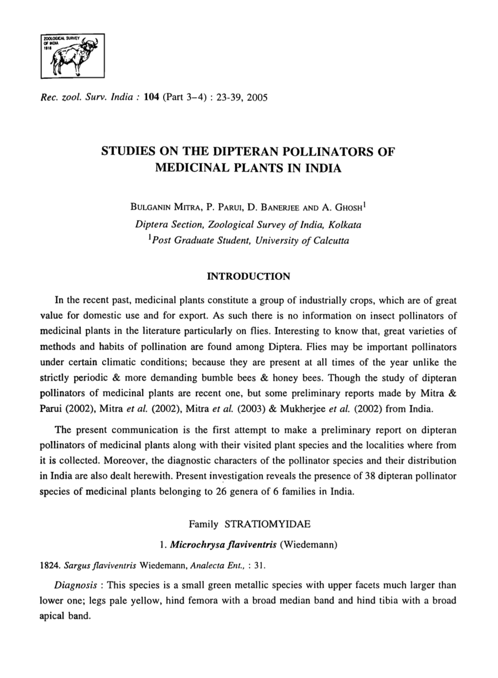 Studies on the Dipteran Pollinators of Medicinal Plants in India