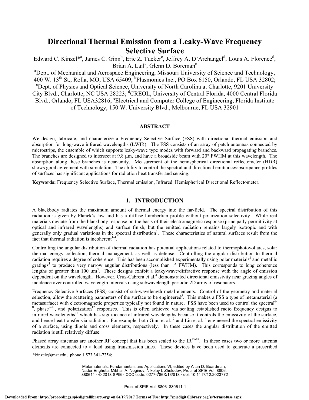 Directional Thermal Emission from a Leaky-Wave Frequency Selective Surface Edward C