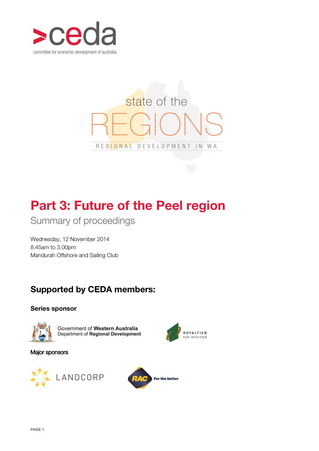 Future of the Peel Region Summary of Proceedings