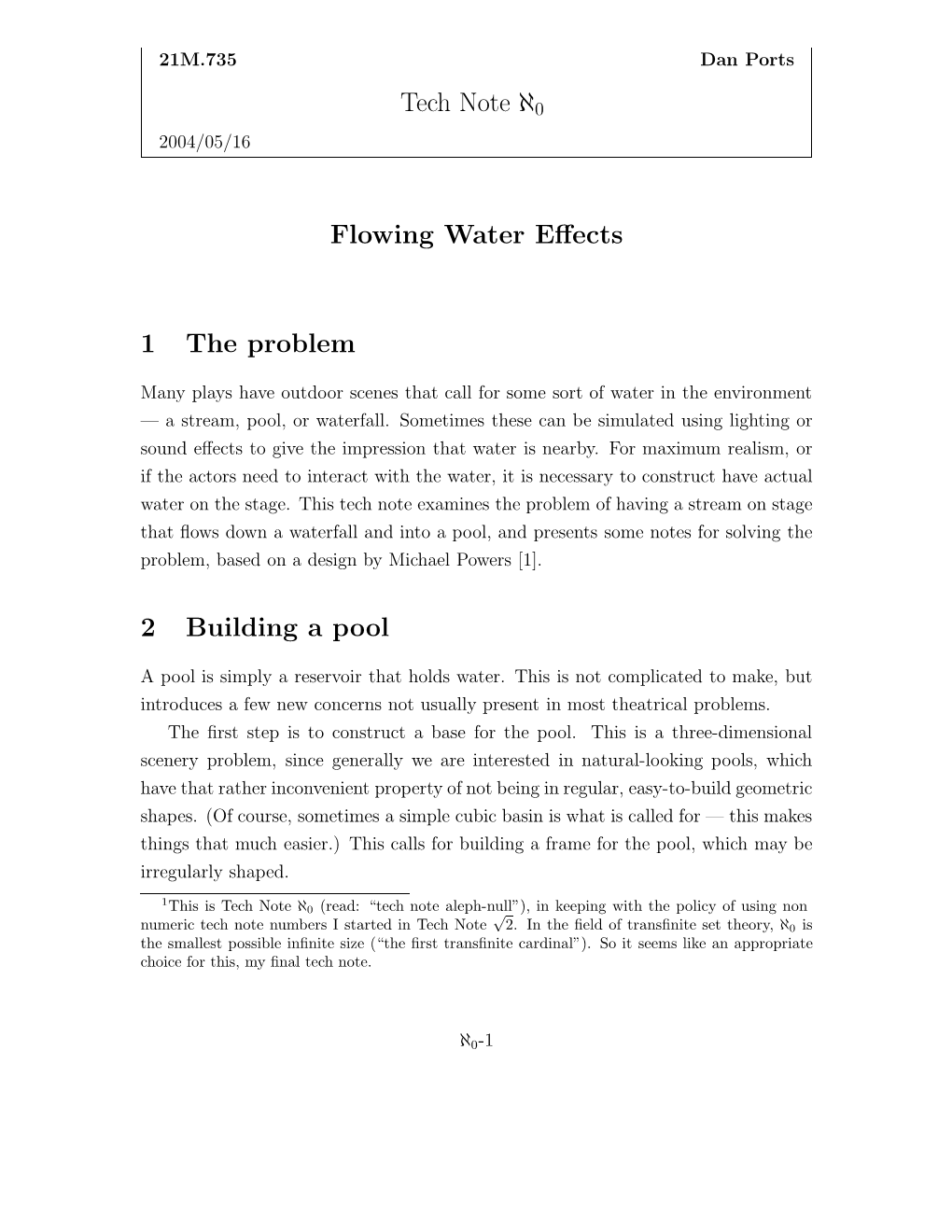 Tech Note ℵ0 Flowing Water Effects 1 the Problem 2 Building a Pool