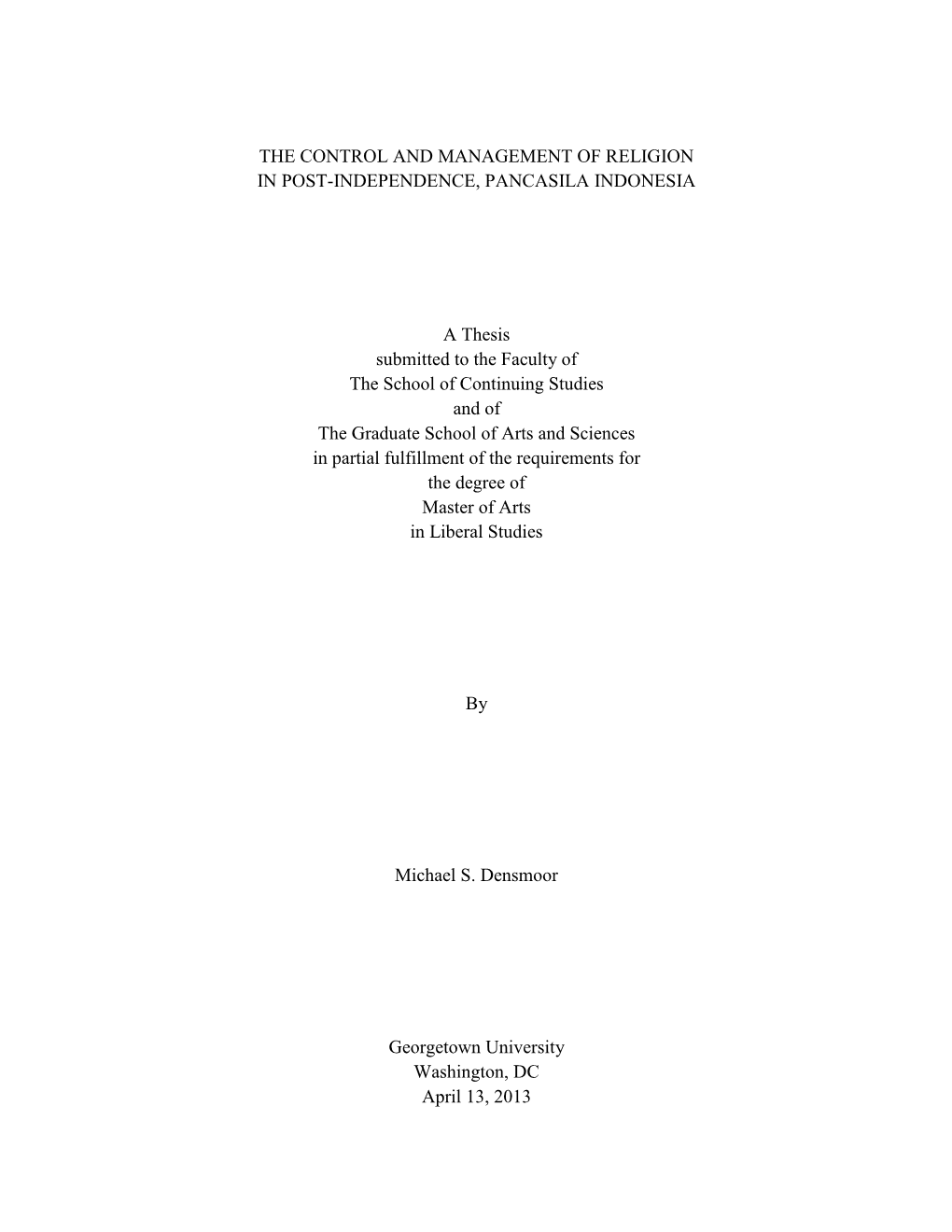 The Control and Management of Religion in Post-Independence, Pancasila Indonesia