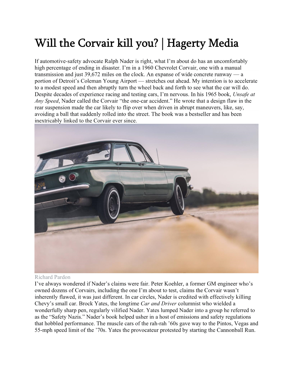 Will the Corvair Kill You? | Hagerty Media