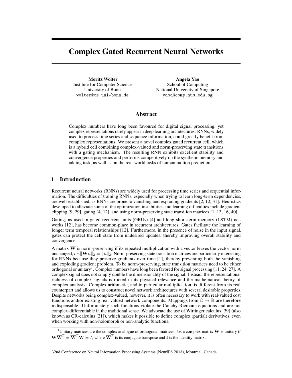 Complex Gated Recurrent Neural Networks