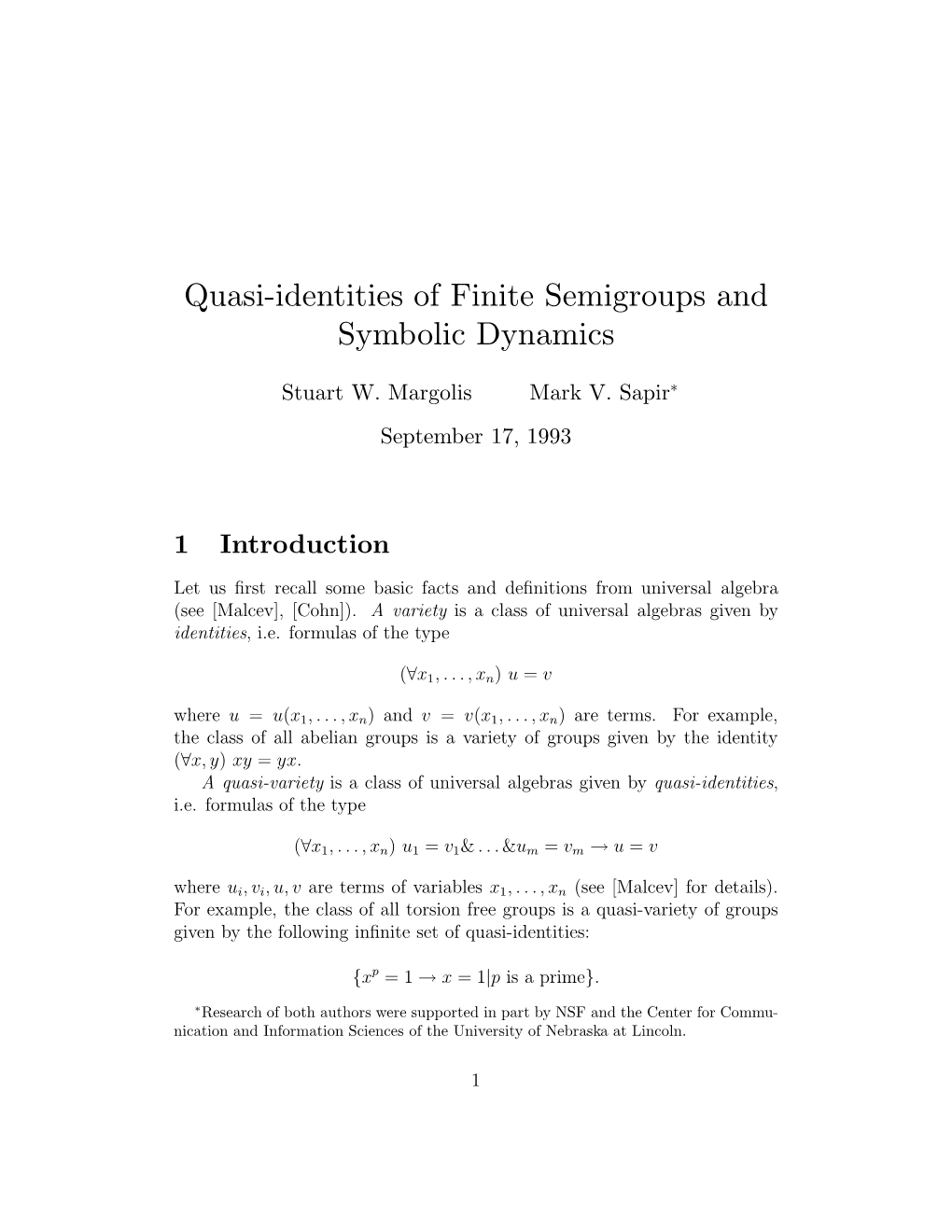 Quasi-Identities of Finite Semigroups and Symbolic Dynamics