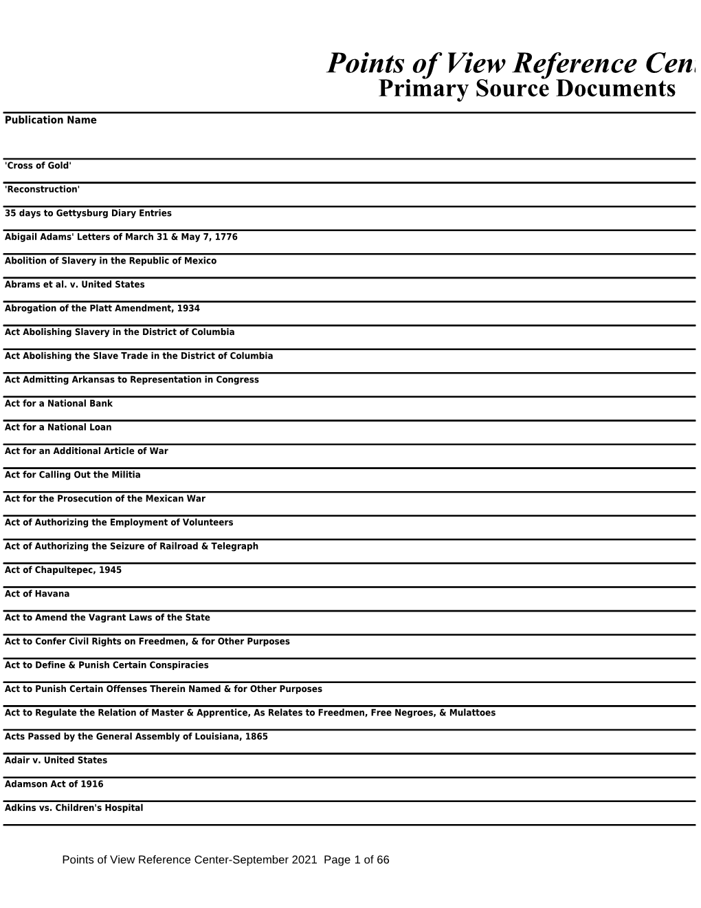 Points of View Reference Center Primary Source Documents