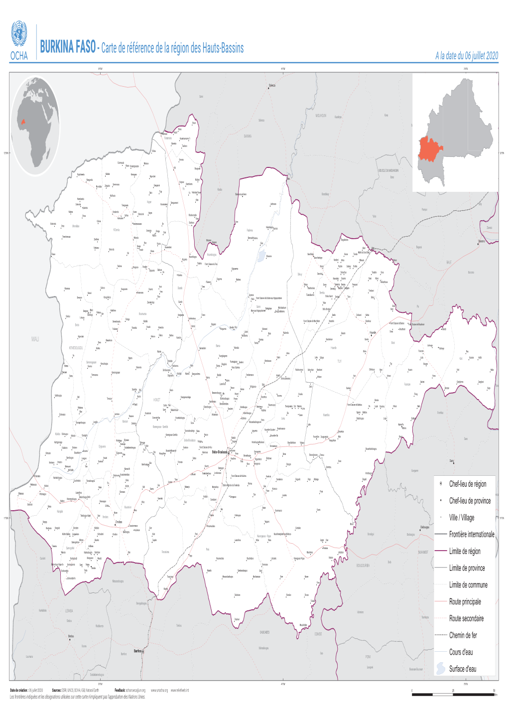 BURKINA FASO- Carte De Référence De La Région Des Hauts-Bassins