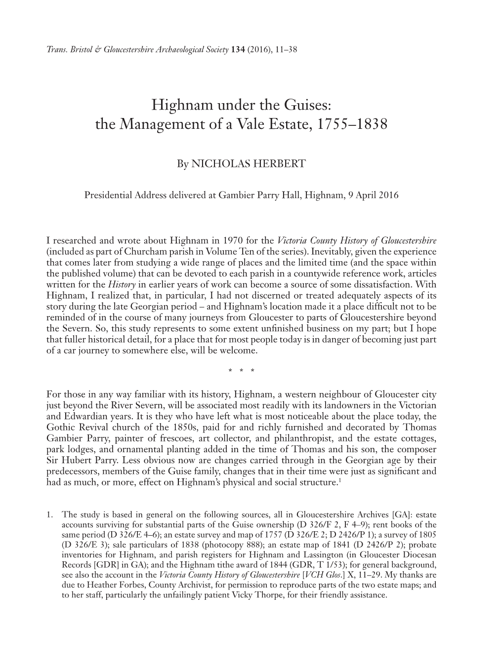 Highnam Under the Guises: the Management of a Vale Estate, 1755–1838