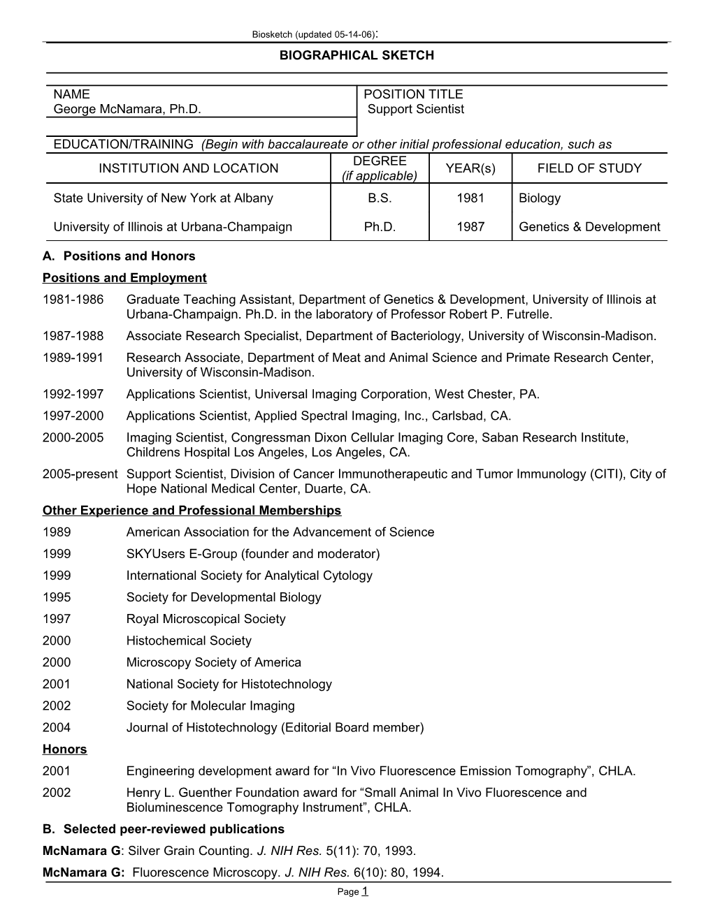 PHS 398 (Rev. 9/04), Biographical Sketch Format Page s3