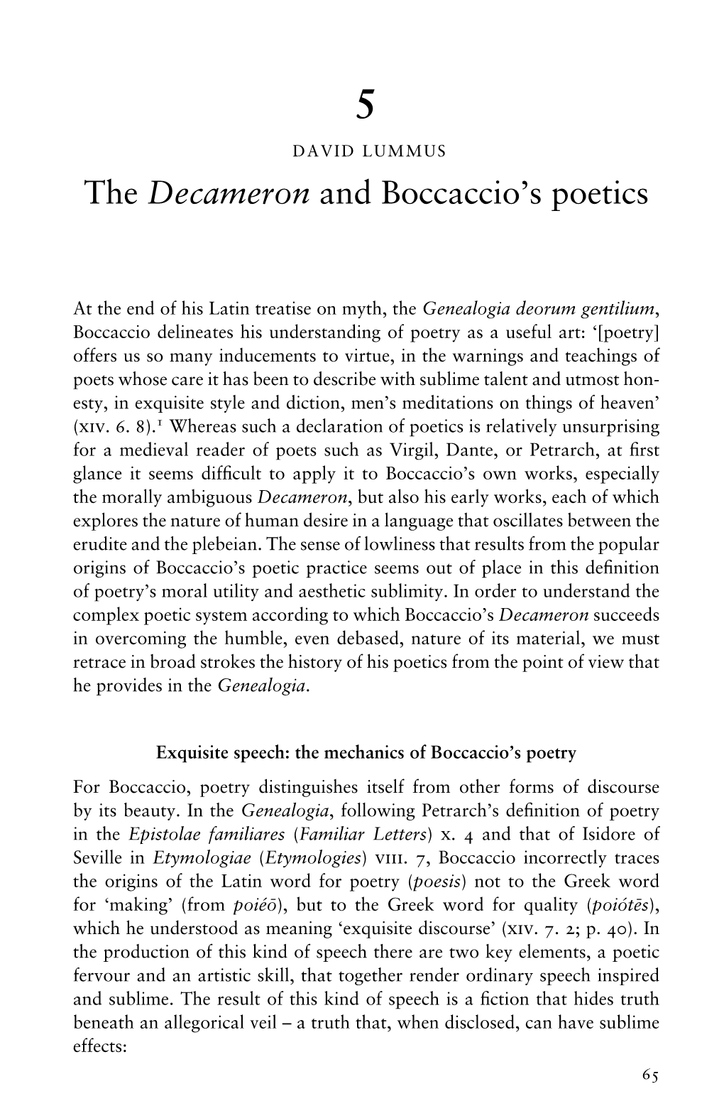The Decameron and Boccaccio's Poetics