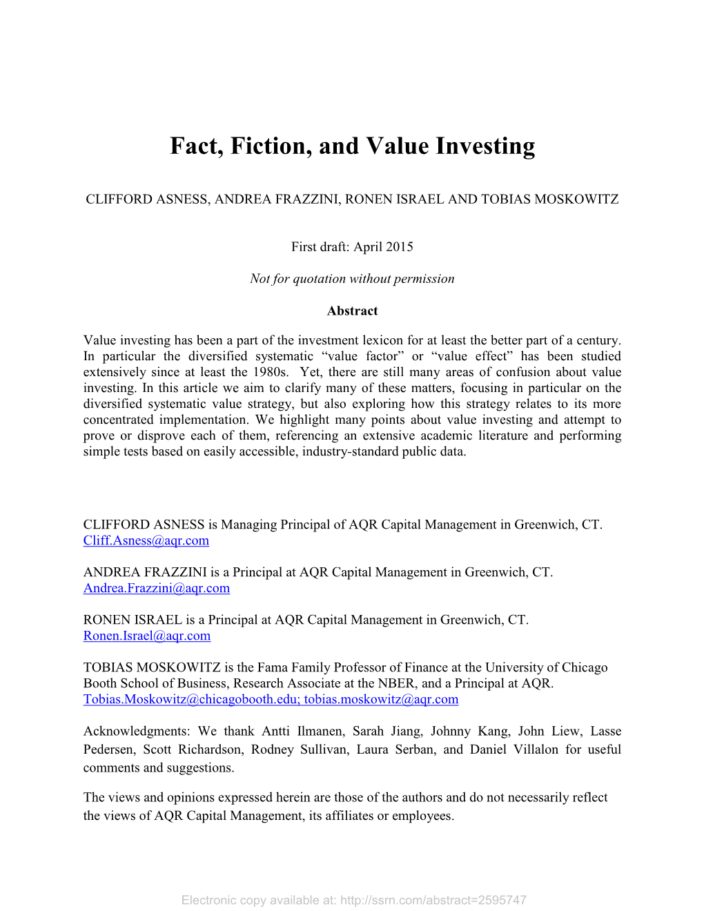 Fact, Fiction, and Value Investing