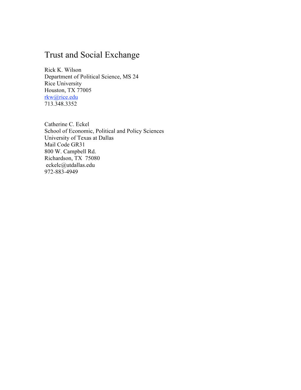 Trust and Social Exchange