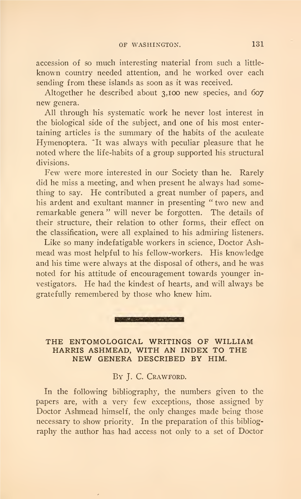 The Entomological Writings of William Harris Ashmead, with an Index to the New Genera Described by Him