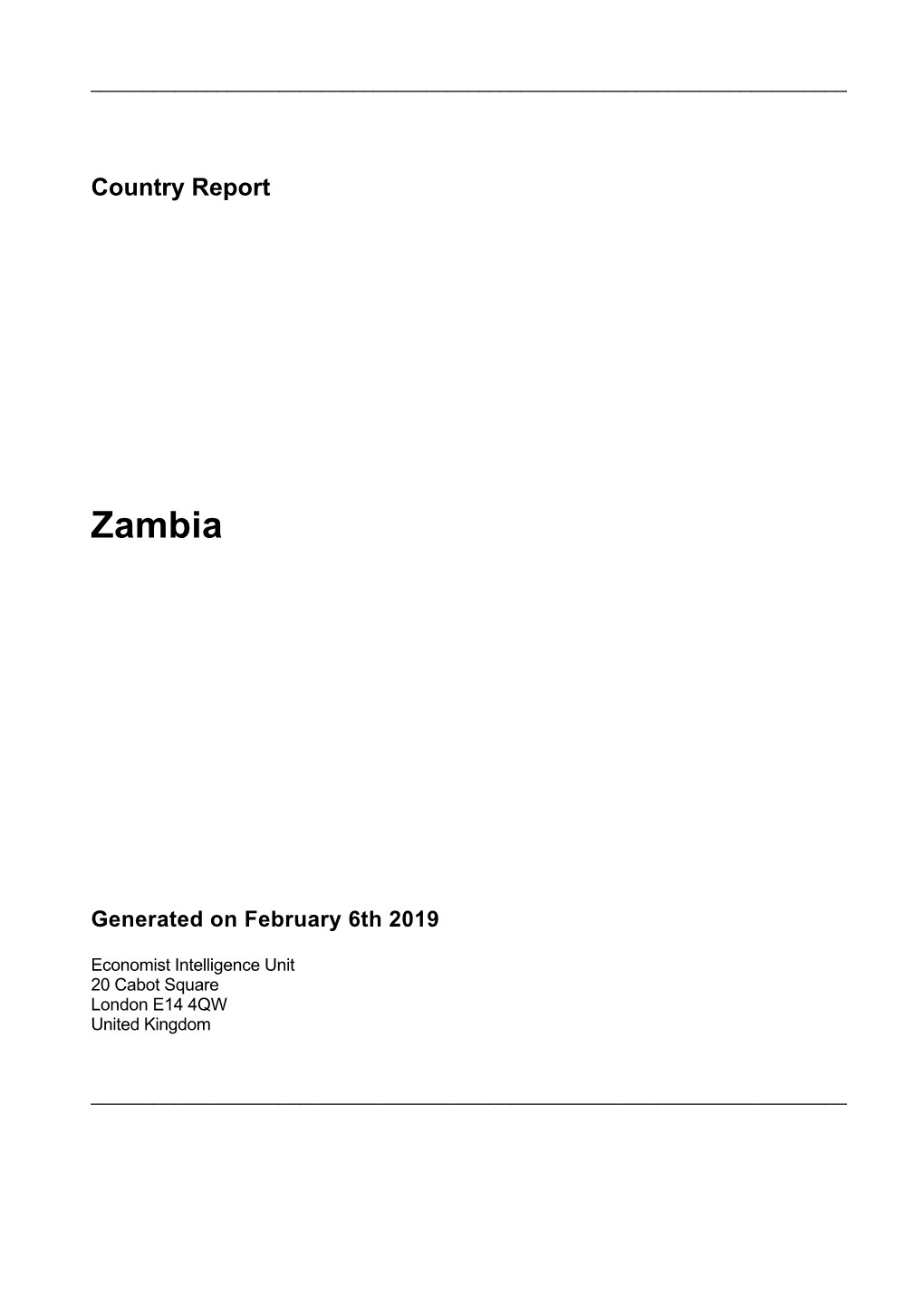 Country Report Zambia January 2019