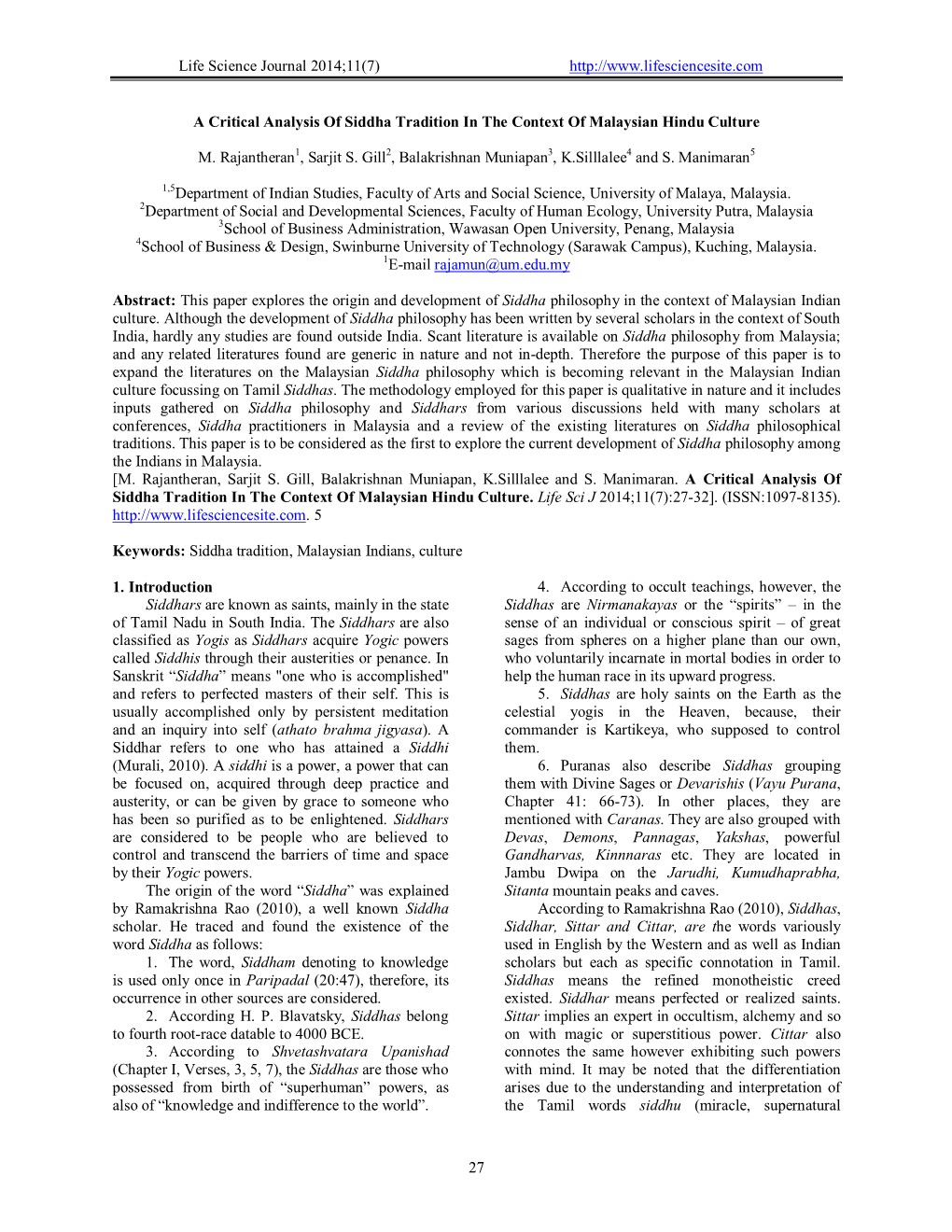 Life Science Journal 2014;11(7) 27 A