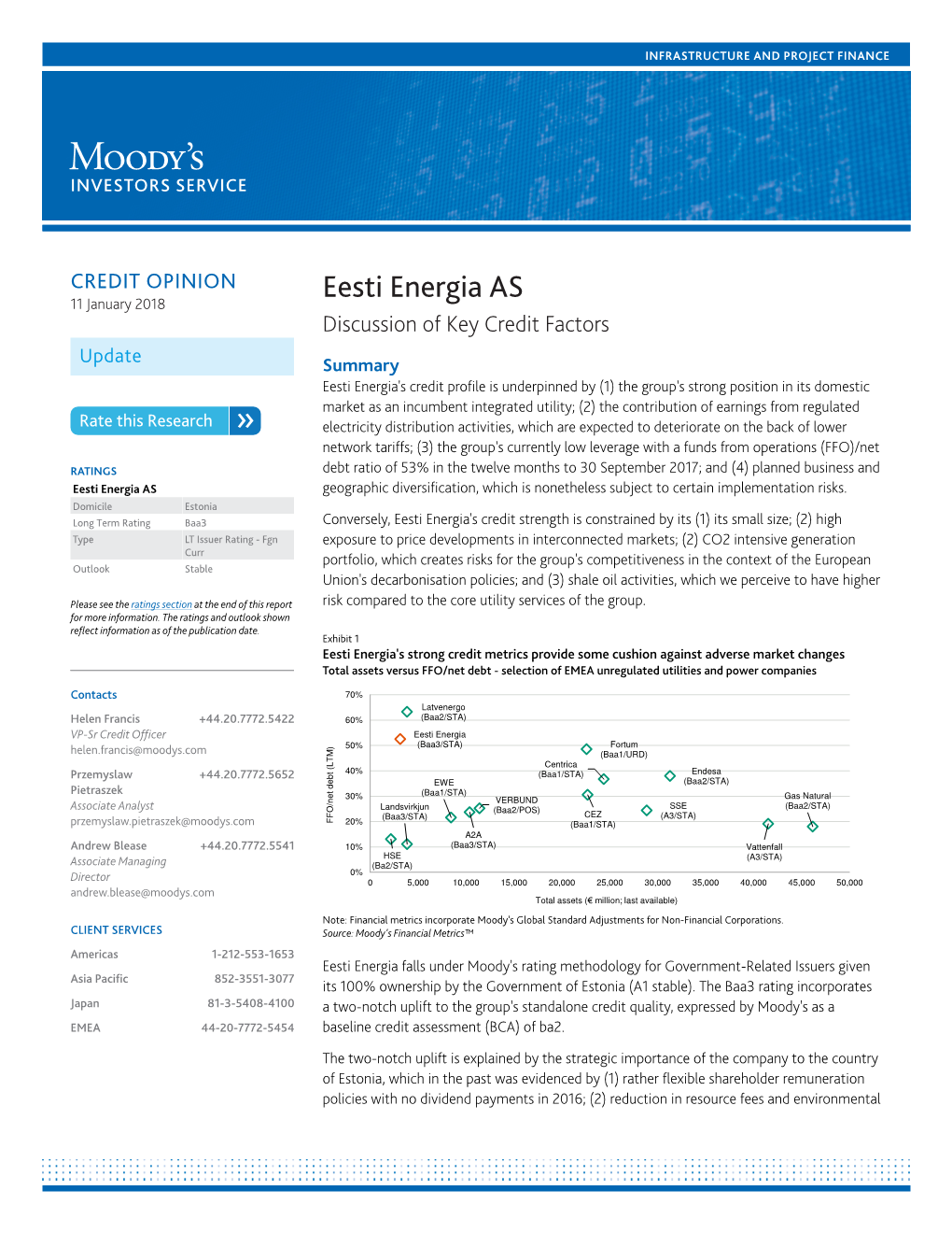 Eesti Energia AS 11 January 2018 Discussion of Key Credit Factors