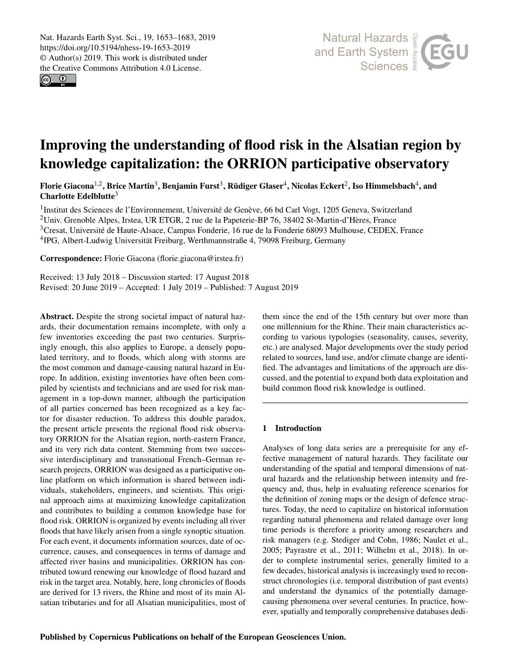 Improving the Understanding of Flood Risk in the Alsatian Region By