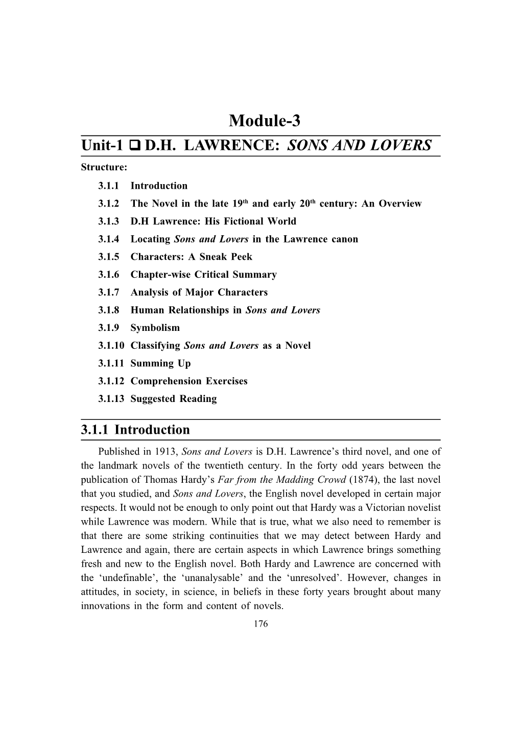 Unit-1 DH LAWRENCE: SONS and LOVERS