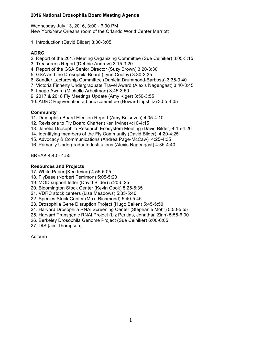 2016 National Drosophila Board Meeting Agenda