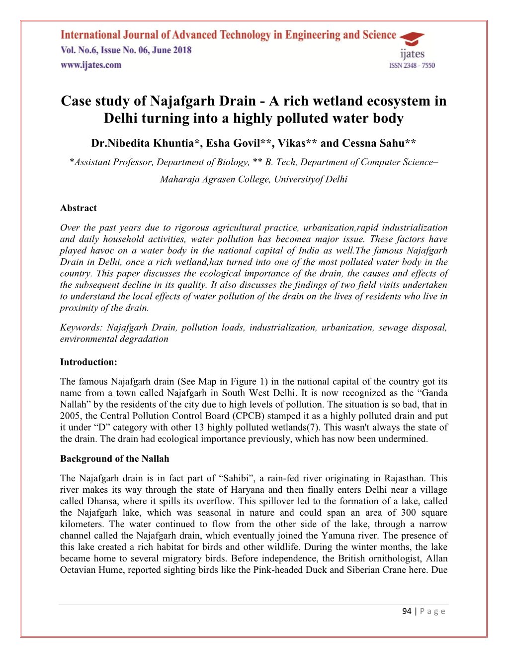 Case Study of Najafgarh Drain