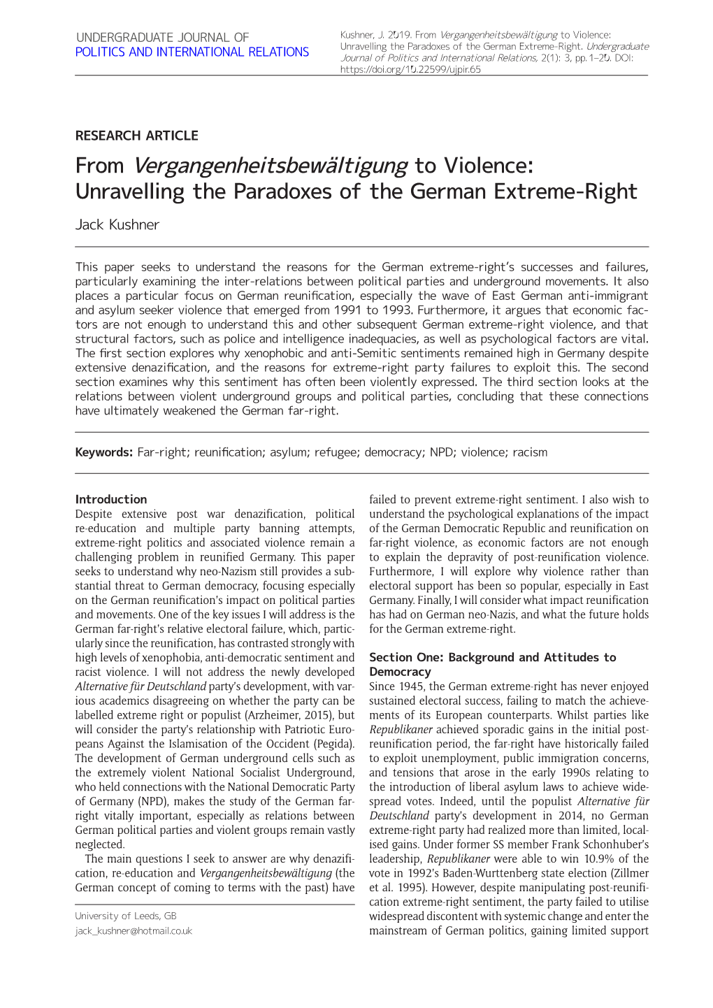 From Vergangenheitsbewältigung to Violence: Unravelling the Paradoxes of the German Extreme-Right