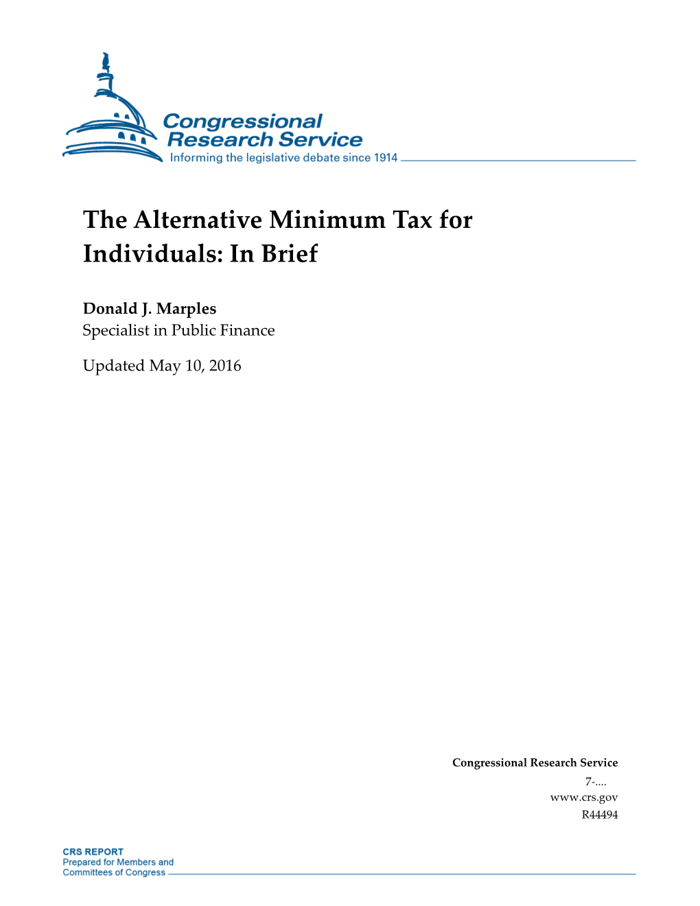 The Alternative Minimum Tax for Individuals: in Brief