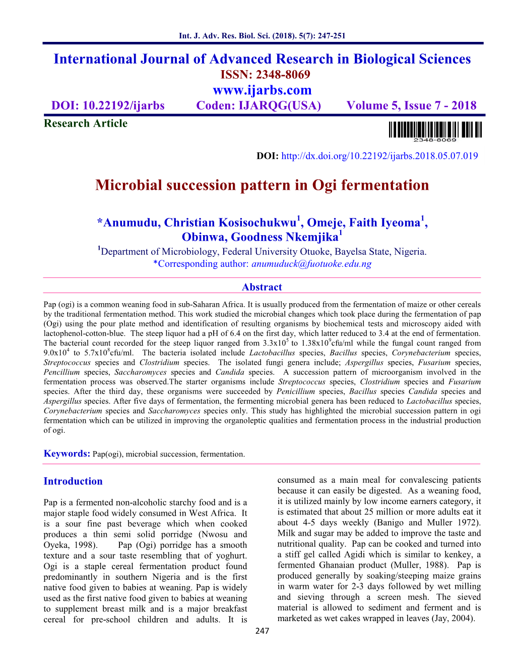 Microbial Succession Pattern in Ogi Fermentation