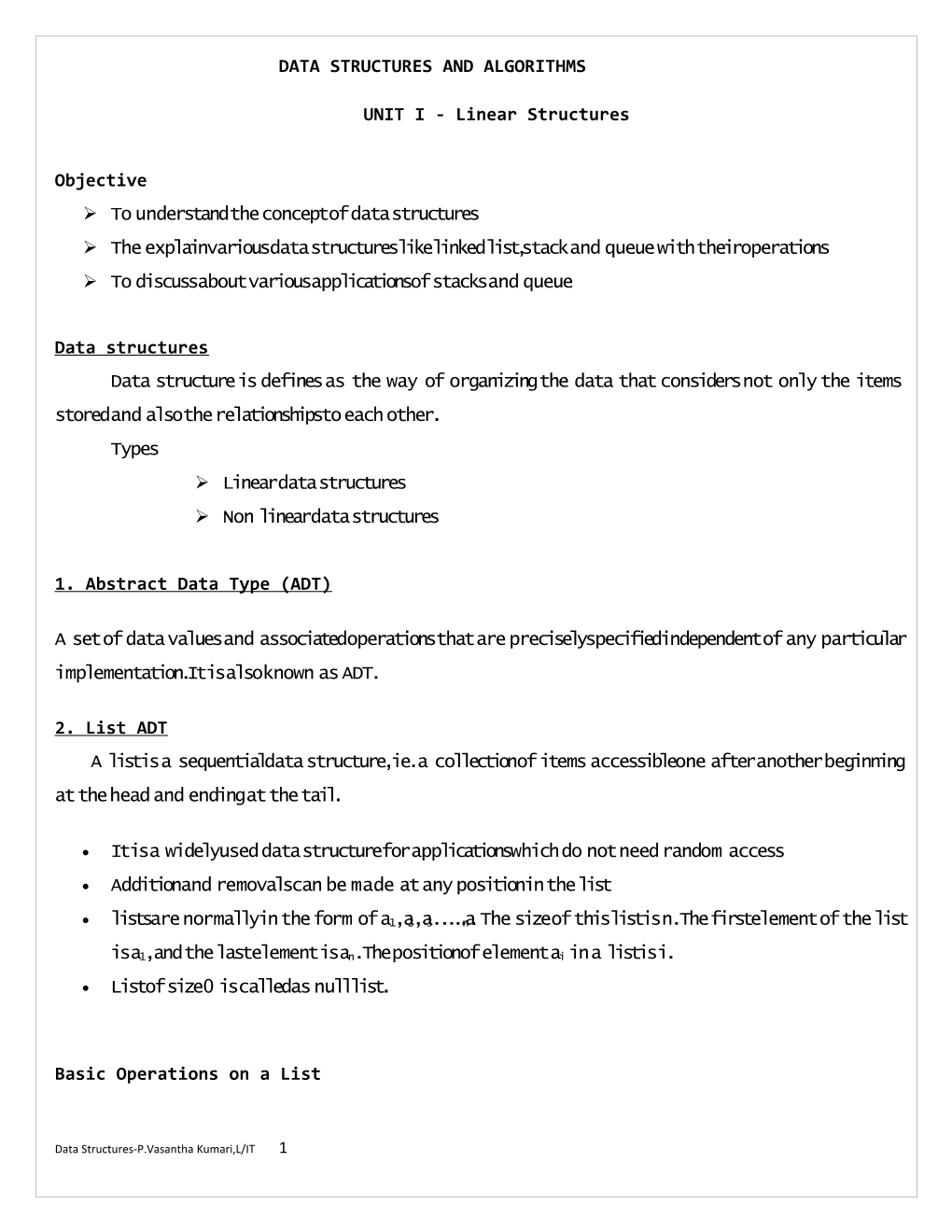 Data Structures and Algorithms s1