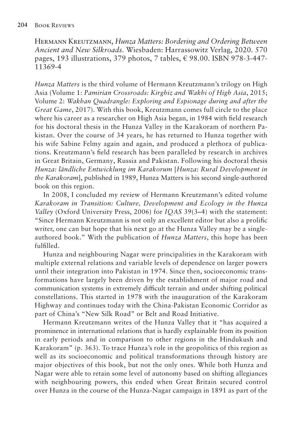 Hermann Kreutzmann, Hunza Matters: Bordering and Ordering Between Ancient and New Silkroads