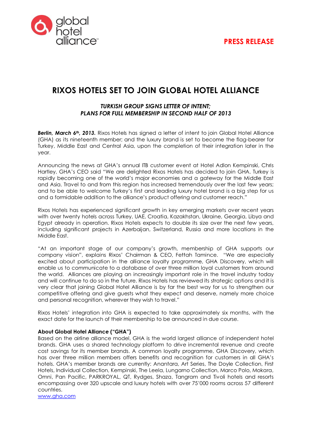 Rixos Hotels Set to Join Global Hotel Alliance