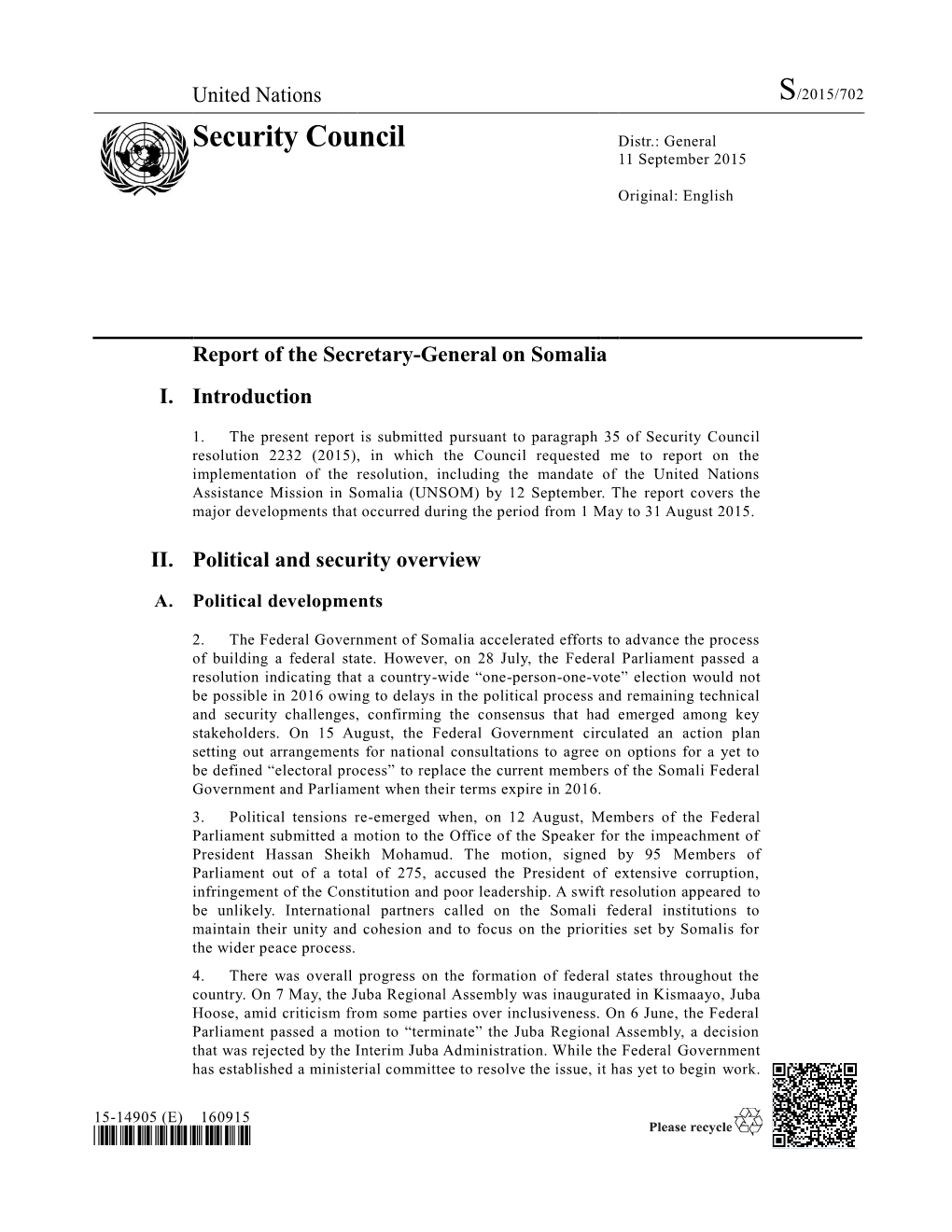 Security Council Distr.: General 11 September 2015