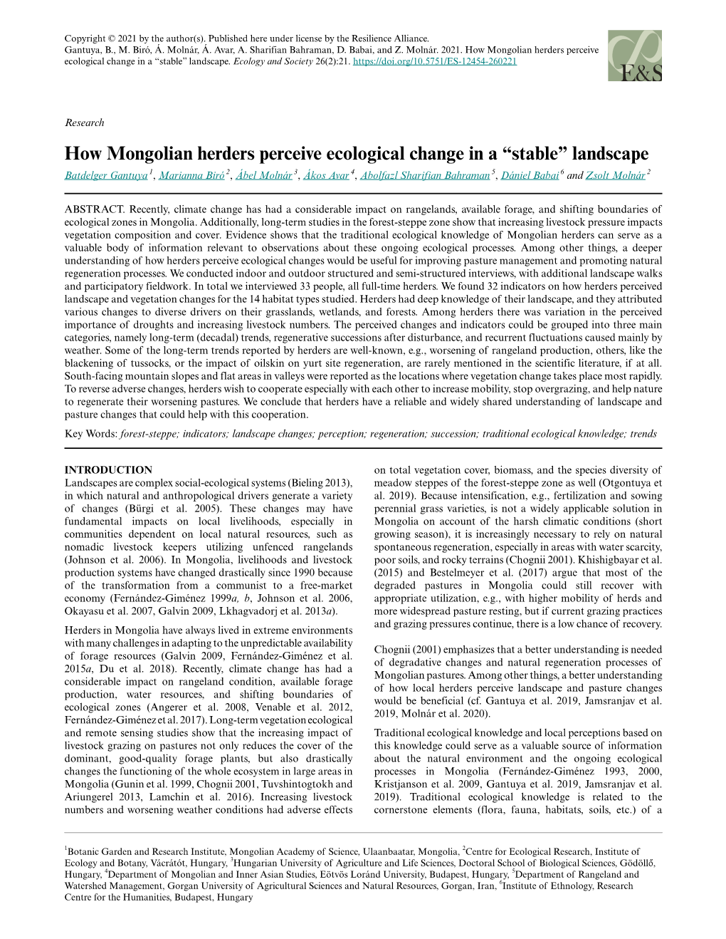 How Mongolian Herders Perceive Ecological Change in a “Stable” Landscape