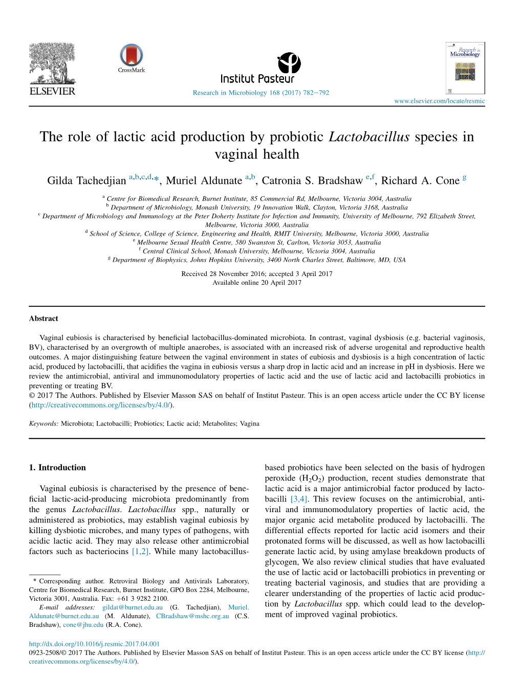 The Role of Lactic Acid Production by Probiotic Lactobacillus Species in Vaginal Health