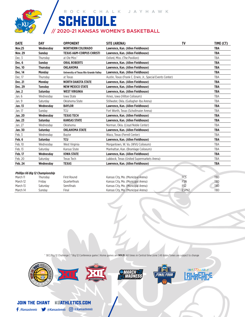 Schedule // 2020-21 Kansas Women’S Basketball