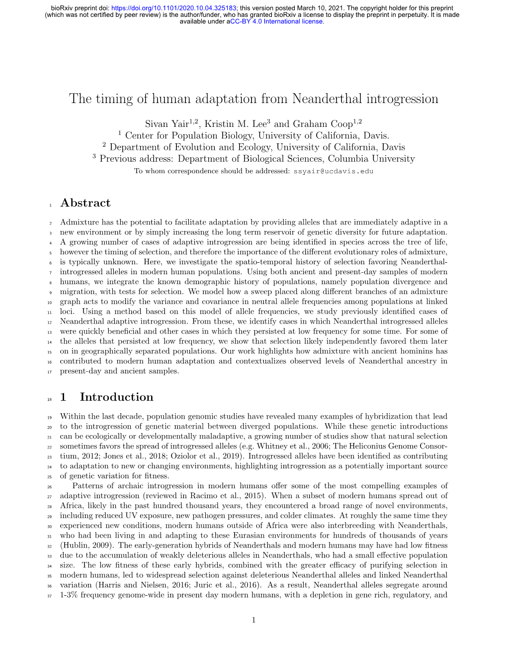 The Timing of Human Adaptation from Neanderthal Introgression